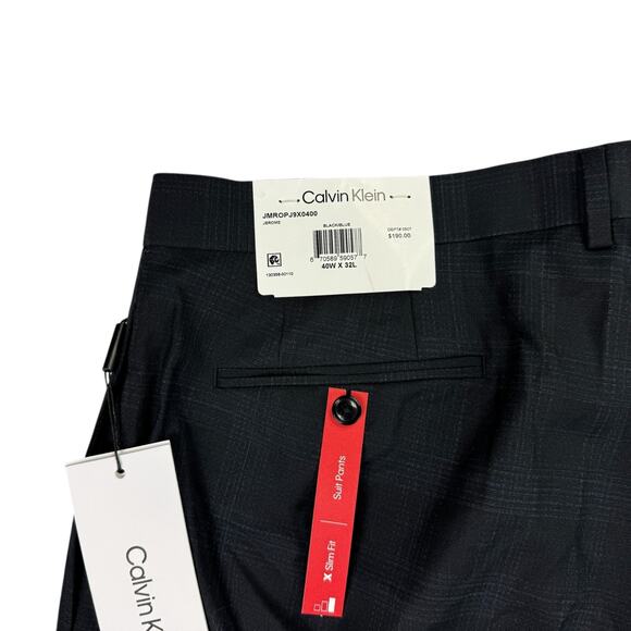 Calvin Klein Mens X Slim Fit Wool Stretch Plaid Suit Pants Black Blue 40x32 - Picture 3 of 4